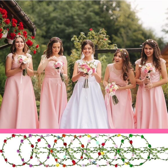 Assorted Flower Crown Headbands for Women Girls Bohemian Garlands 100 Pack - Picture 4 of 7